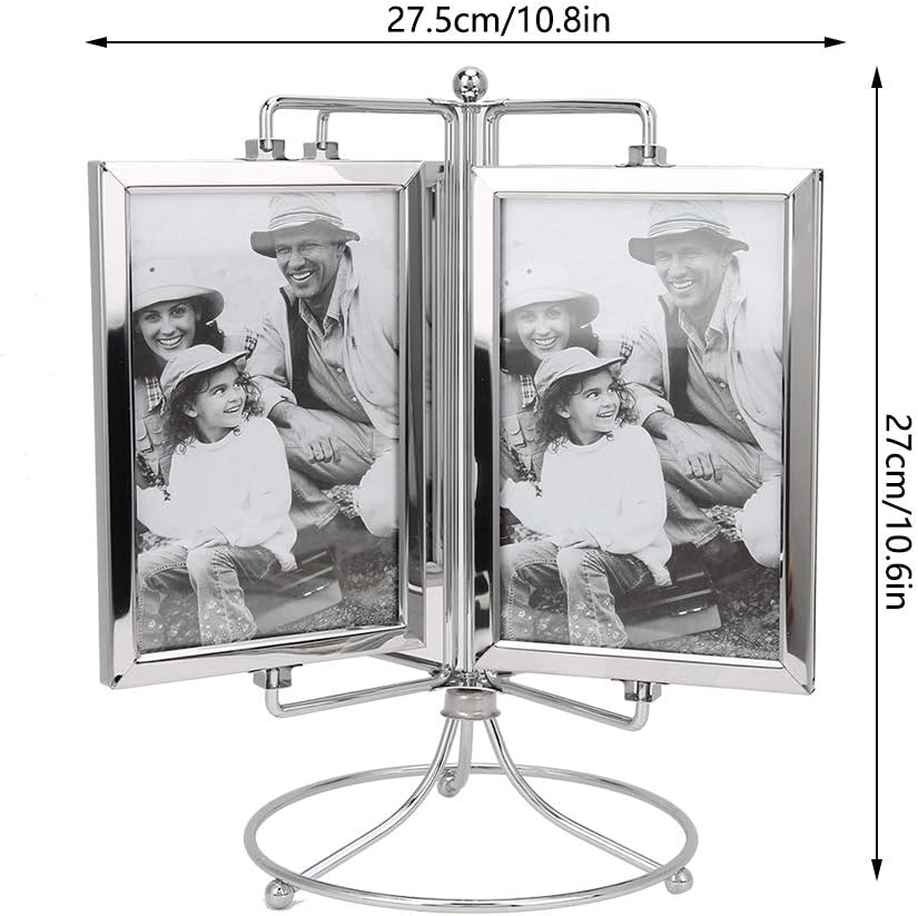 Photo Frame Rotating Menu Frame Metal Photo Frame Carousel Album Photo Carousel Suitable for Kitchen Bedroom Corridor Living Room Dining Table Decoration 10.8 x 10.6 Inches