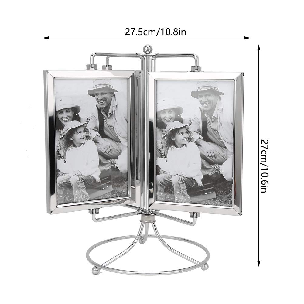 Haofy Carrousel de Cadre Photo Rotatif en Métal, Affichage à 360 Degrés avec Verre pour Photos de 4 X 6 Pouces, 27,5 X 27 Cm, 8 Emplacements, Décoration de Maison et de Restaurant