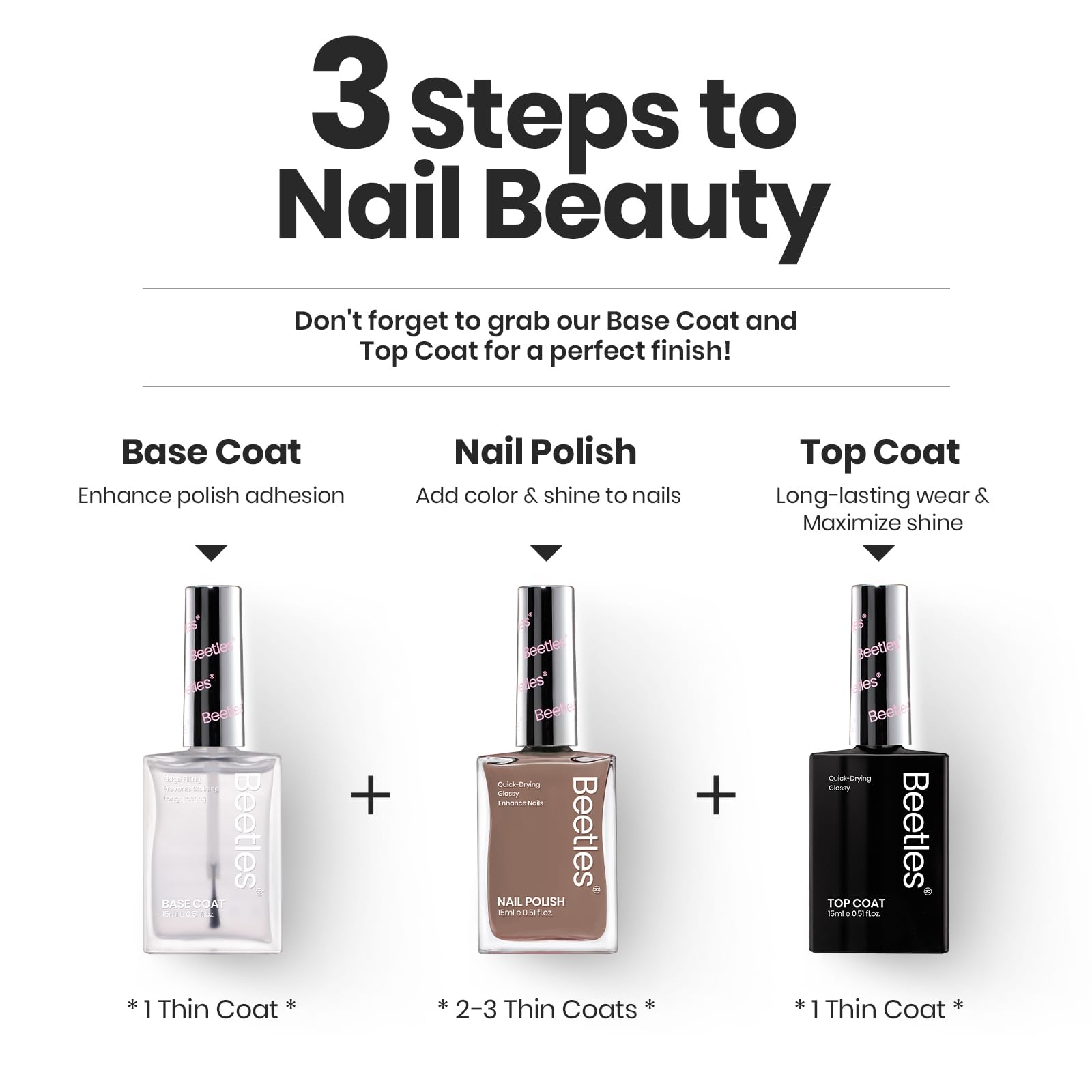 Beetles - Juego de 6 esmaltes de uñas color nude, mousse de coco, de secado rápido, color rosa, de larga duración, neutro, marrón, rojo, borgoña, esmalte oscuro, brillante, para resultados de calidad 6