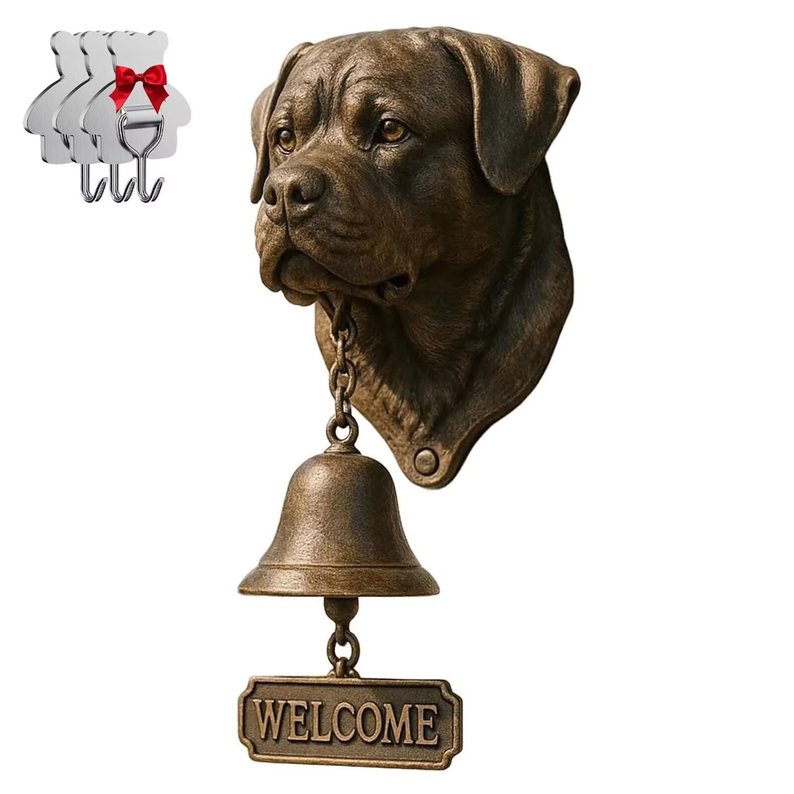 Rottweiler Willkommensglocke, Retro, lustige Tier-Willkommens-Türklingel, Wandmontage, dekorative Glocke aus Gusseisen/Harz, Bauernhaus-Wanddekoration und Einweihungsgeschenk (mit 3 klebrigen Haken)