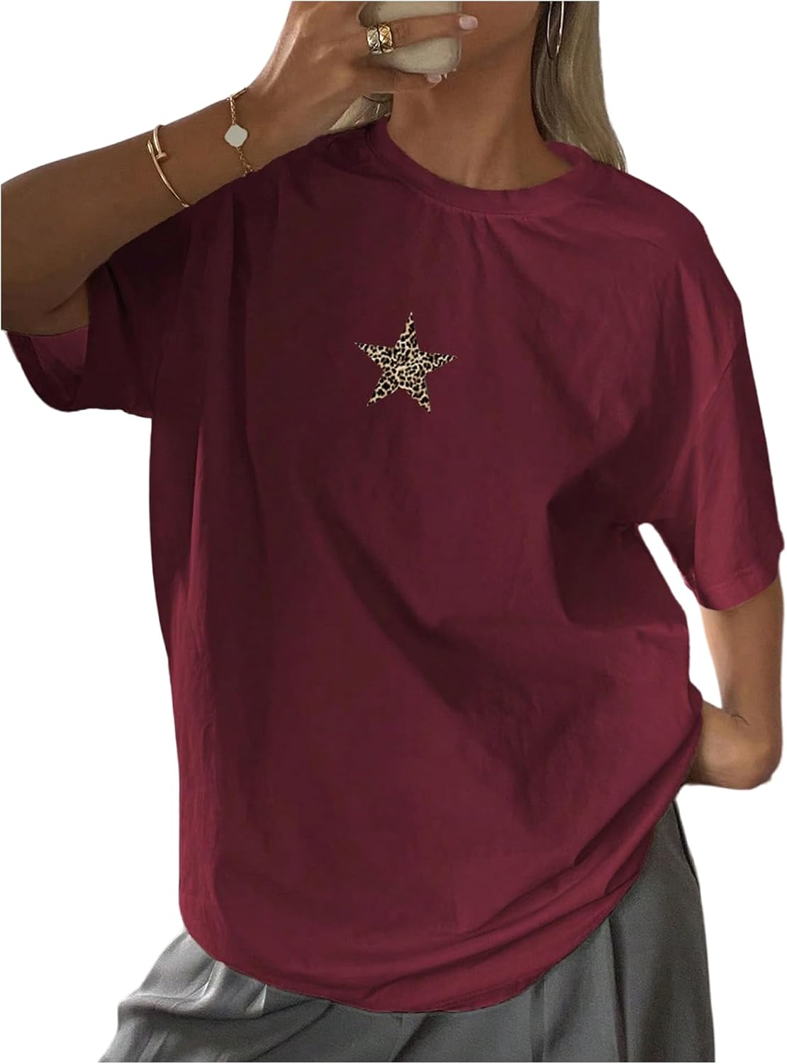 SOLY HUX Women's Oversized T-Shirt Leopard Graphic Tees Streetwear Shirt Y2k Summer Clothes