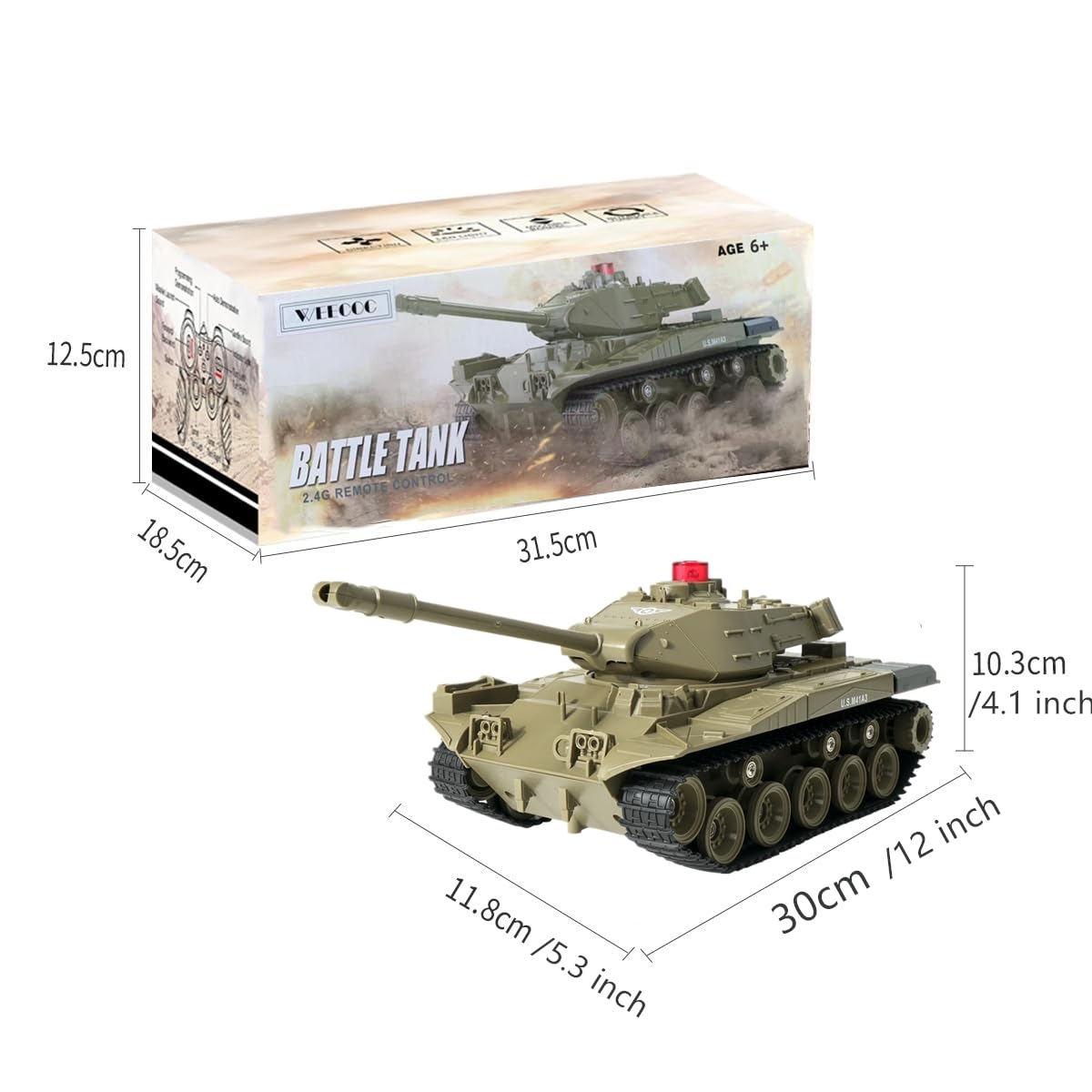 RC Tank Military Truck Vehicle RC Car 2,4 GHz Radio Control Military Combat Tank Toys 270° Rotation Reality Sounds a Good Gift for Boys