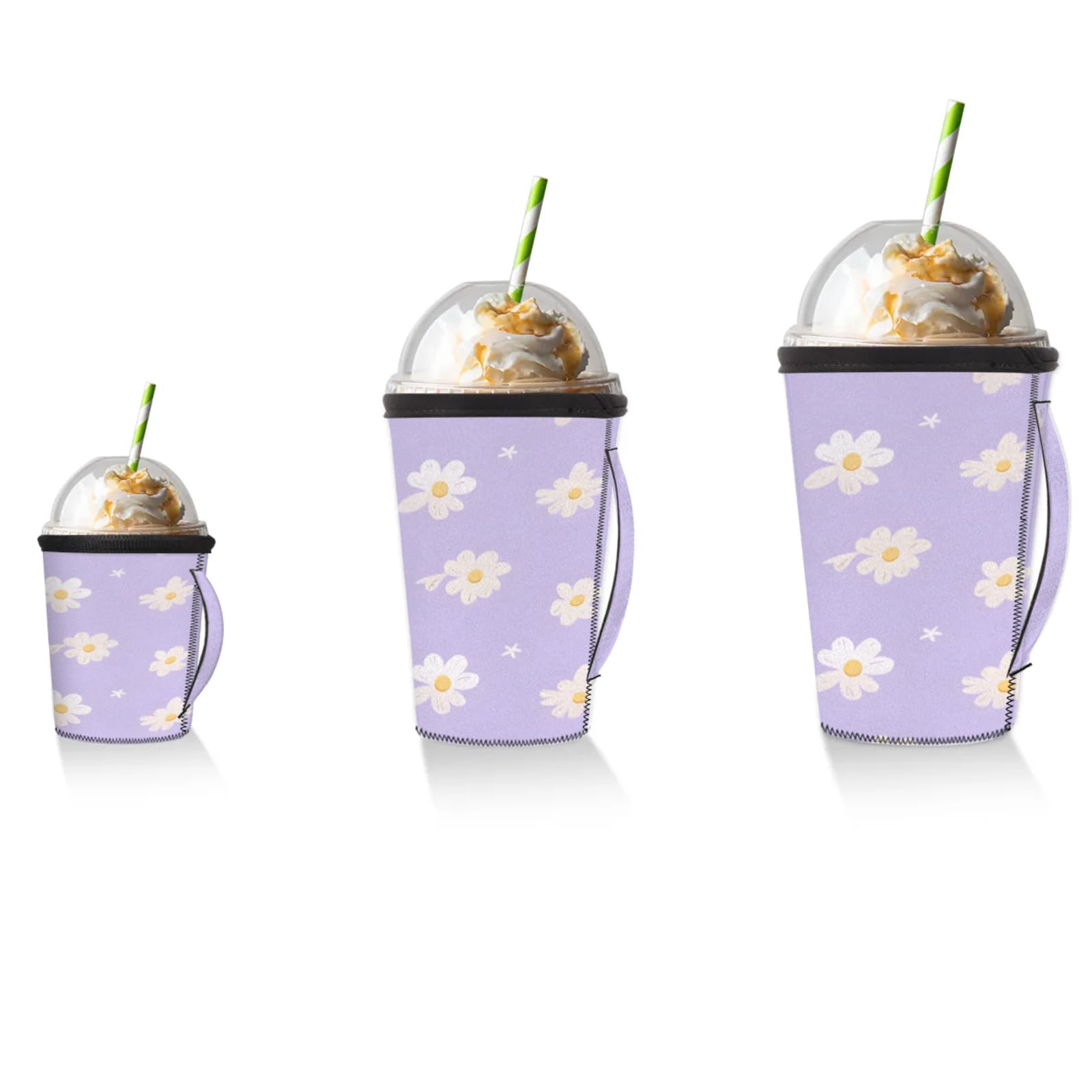 Shark Silhouette Reusable Neoprene Coffee Sleeve with Handle Insulated Iced Coffee Cup Holder Reduces Condensation Fits 24-28 oz Cups M