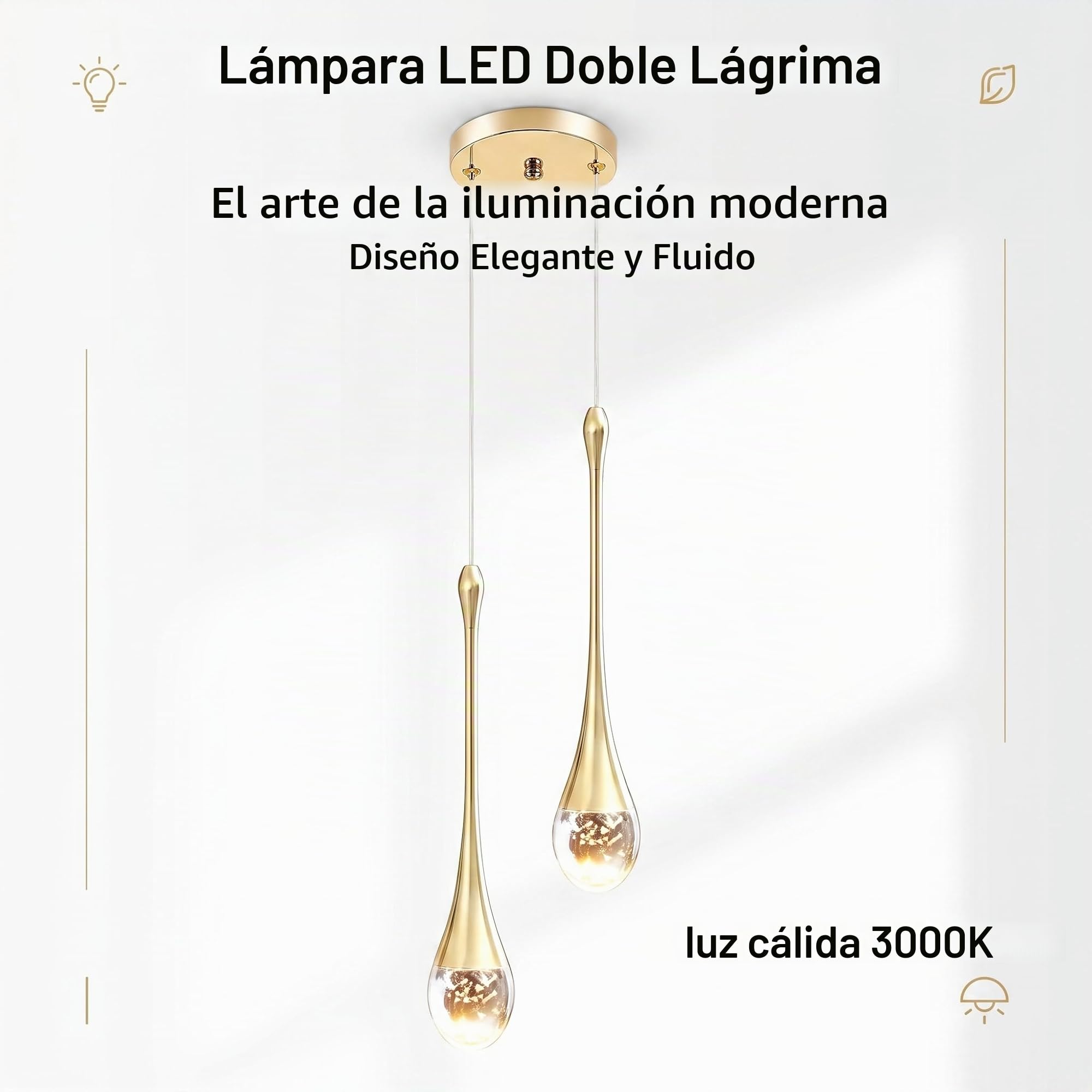 Lámpara Colgante LED 10W Creativa Moderna Luz Colgante de Gotas de Agua, 2 luces Lámpara de Techo Cristal Araña de techo para Salón Restaurante Escalera, Luz Cálida