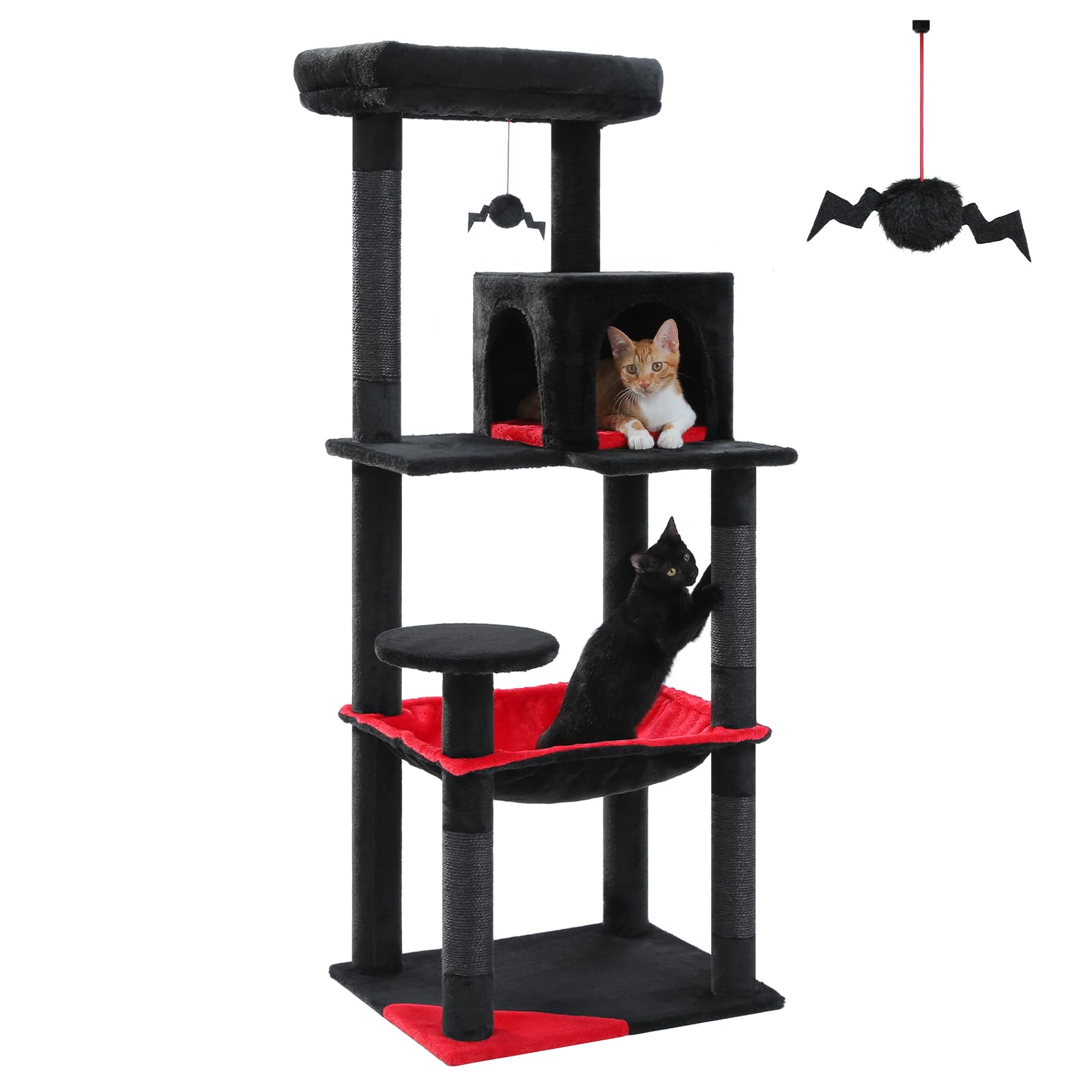 PAWZ Road 143cm Cat Tree for Indoor Cats with Metal Frame Large Hammock, 56.3 Inches Big Cat Tower with Scratching Posts and Top Perch, 4.7ft Multi-Level Activity Center with Replaceable Pompon, Beige — view 16
