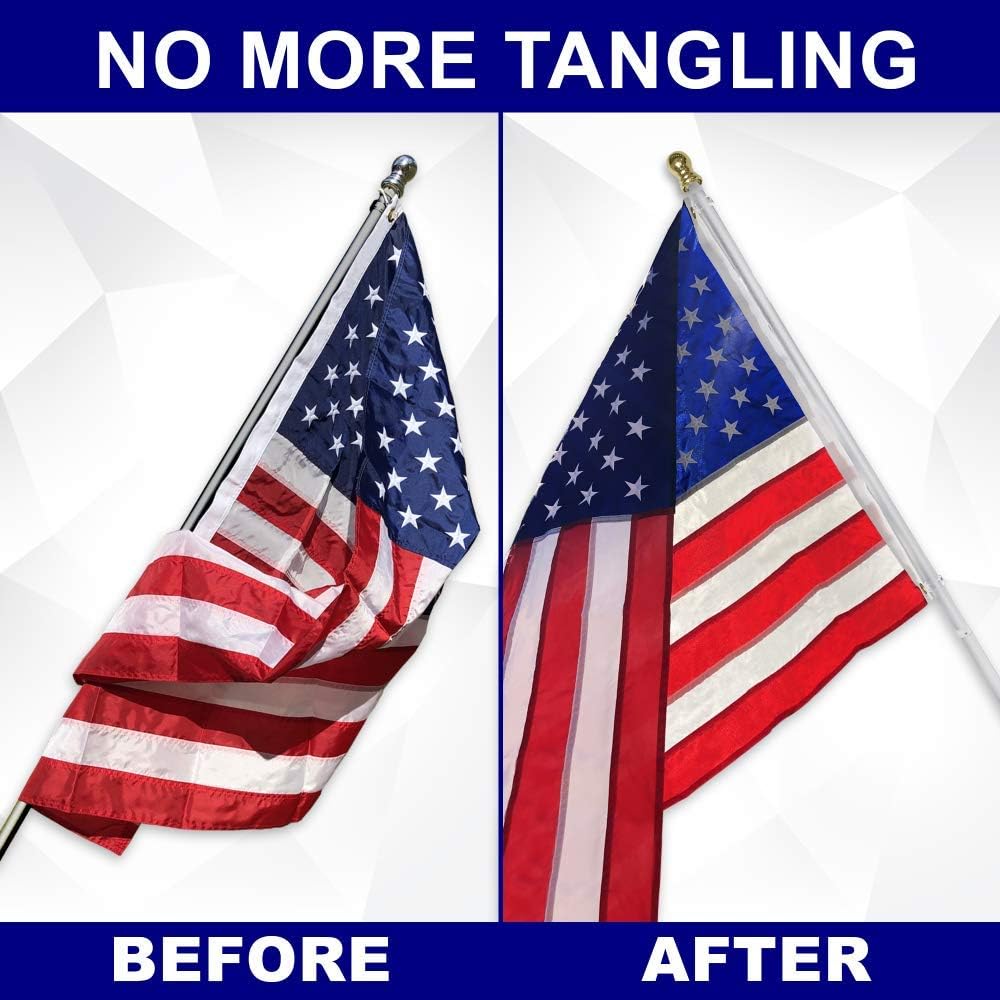 Flag Pole - 6 Foot Silver Brushed Aluminum No Tangle Spinning Flag Pole Built Tough and Beautiful to Fly Grommeted or Sleeve Flags Proudly in Residential House or Commercial Settings