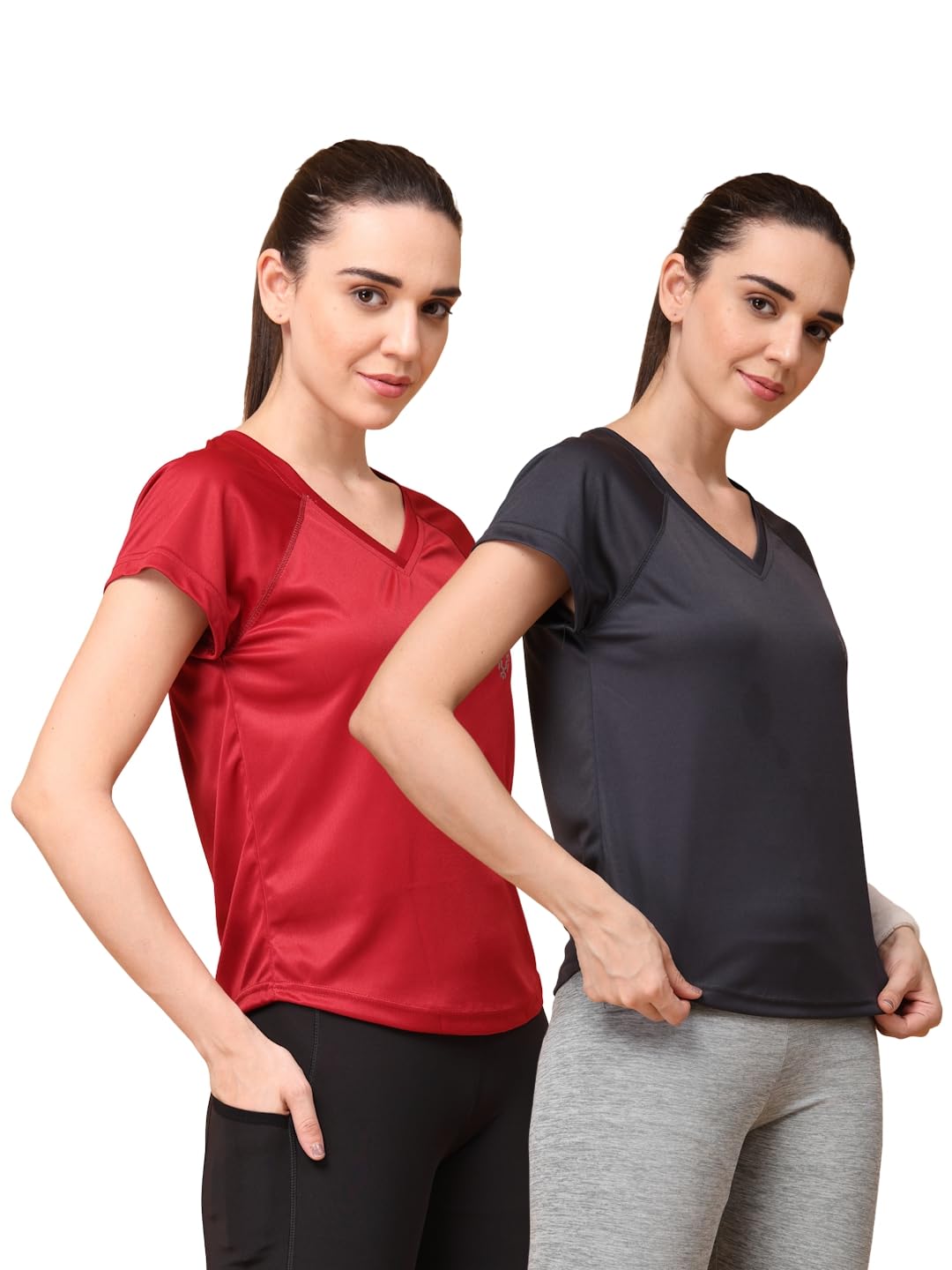 uzarus Women's V-Neck Sports T-Shirt | Pack of 2 | Gym, Yoga & Activewear Top-picture-37