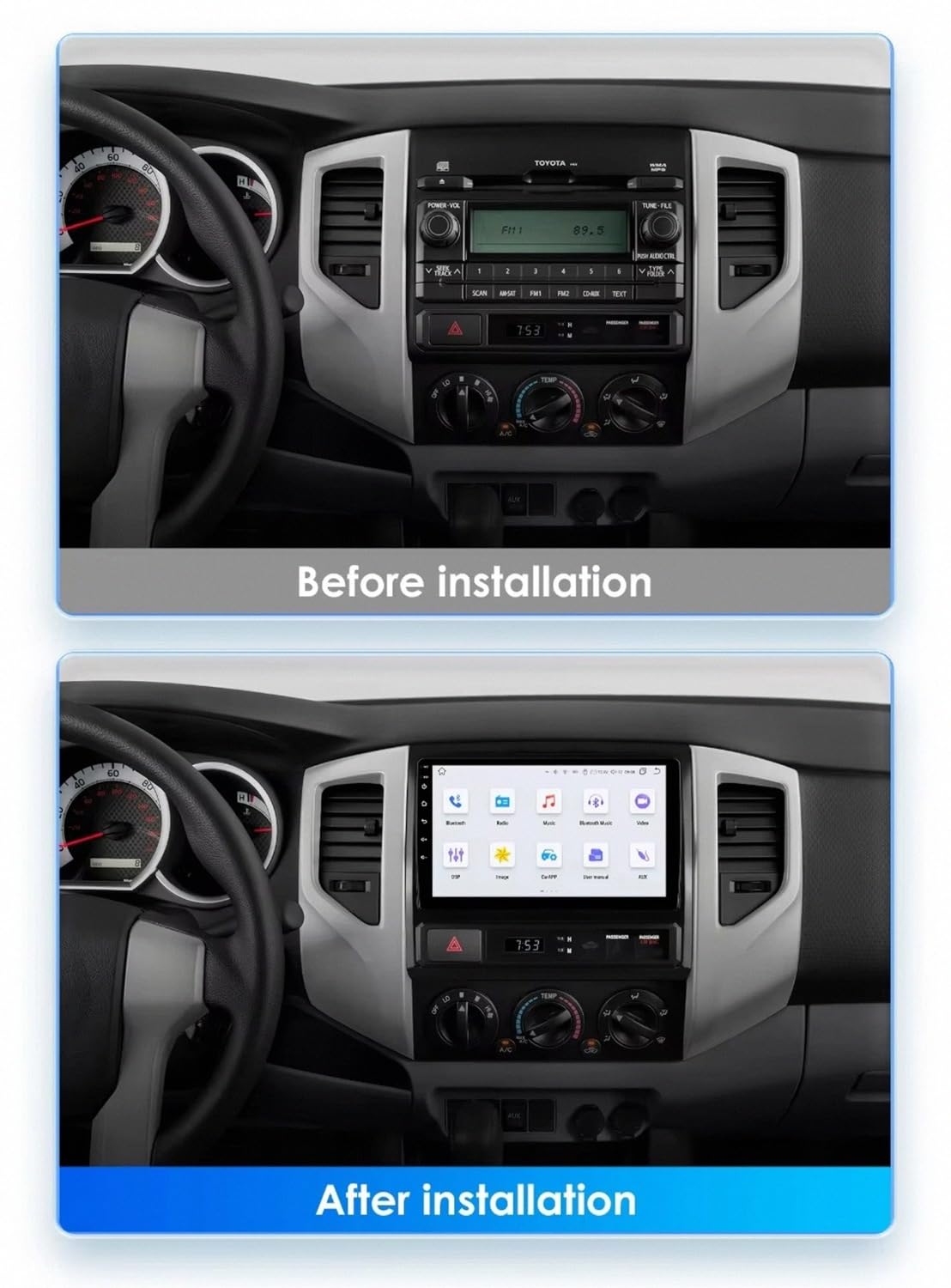 Car Stereo Carplay Radio de Coche para Toyota Tacoma 2 HILUX 2005-2015 Soporta Bluetooth, Control Volante, USB, WiFi, 4G, Mirror-Link, GPS Navegador/Radio FM, 4 Nuclear 2G+32G