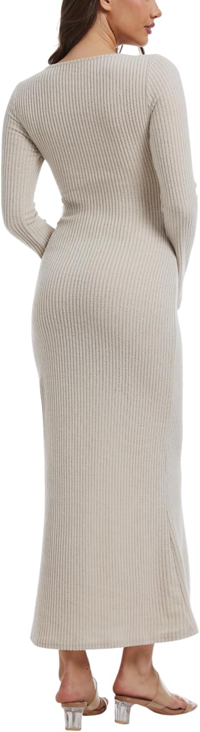 Women Maxi Sweater Dresses Bodycon Long Ribbed Knit Dress Crew Neck Long Sleeves Slim 2025 Trendy Winter Outfit - Image 5