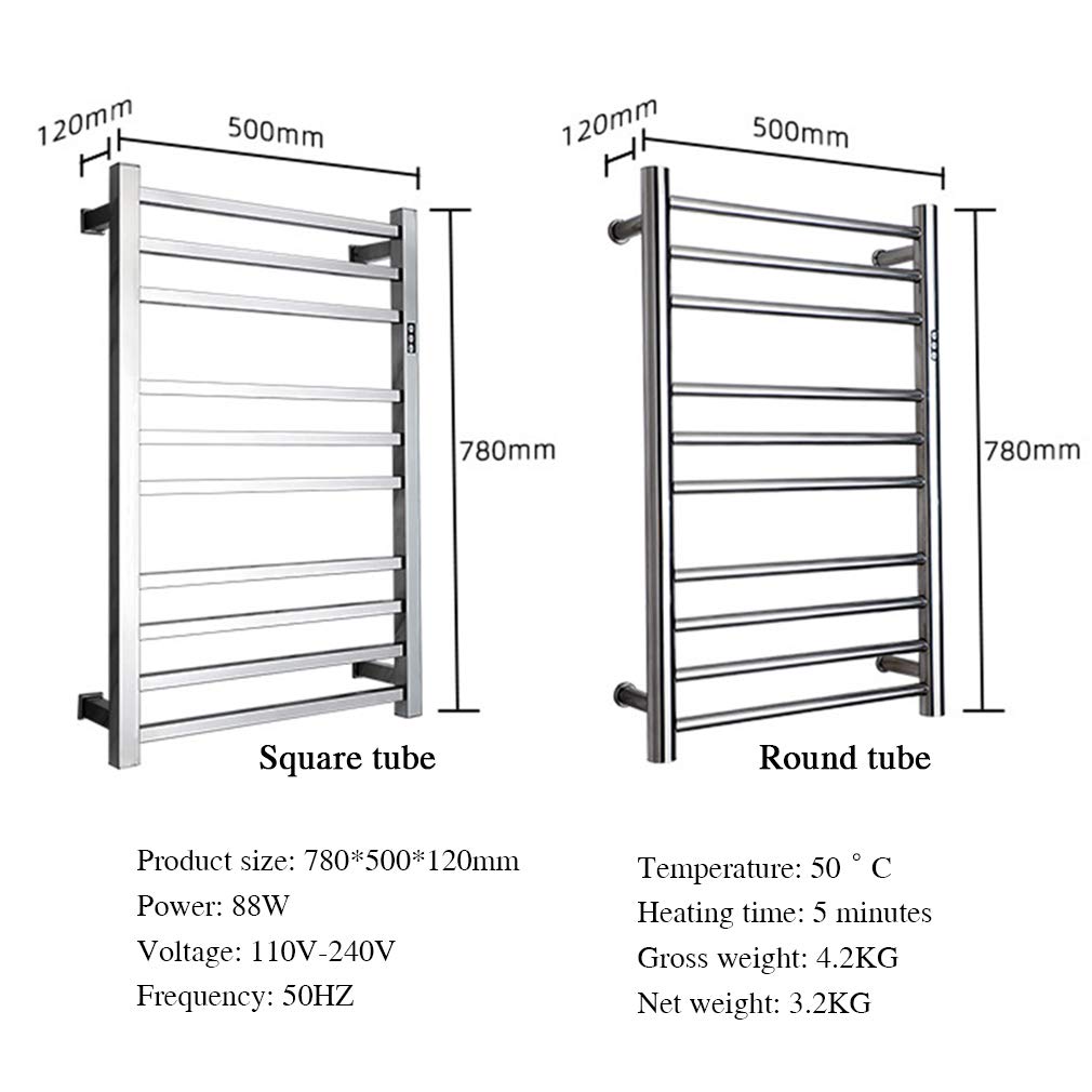 Scaldasalviette, scaldasalviette a 10 barre da parete, scaldasalviette elettrico a risparmio energetico da 88 W per il bagno, scaldasalviette in acciaio con interruttore on/off, stendibiancheria