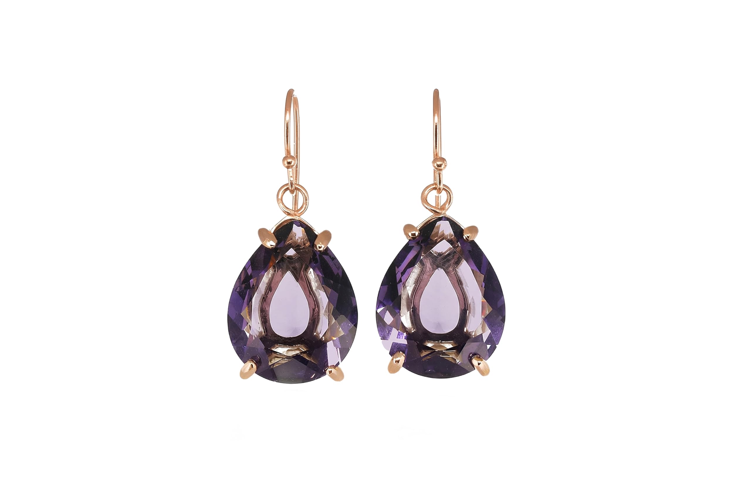 Pendientes de Oro 14k Amatista - Pendientes Colgantes Pera - Febrero Birthstone Pendientes - Profunda Piedra Púrpura Pendientes