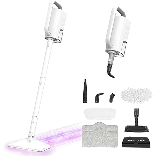 Steam Mop Cleaner, 7 in 1 Rotated Steam Cleaner for Home, Adjustable 2 Modes Steam Mop with 23FT Power Cable and 400ML Removable Tank, Hard Floor, Laminate Floor, Tiles Cleaning (Tea White)