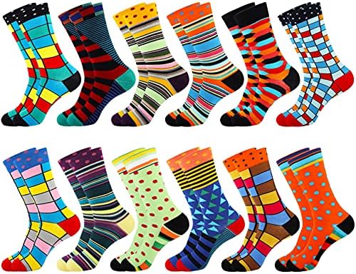 Jeasona Mens Funny Fun Crazy Dress Crew Socks Pack Funky Cool Gifts (Multicolored Geometry 12 Pairs)