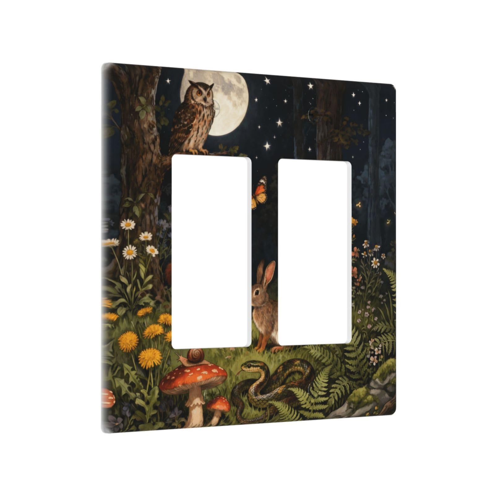Sghxwp Outlet Covers Watercolor Night Forest Animals Double Rocker Light Switch Cover Decorative Moon Owl Squirrel Rabbit 2-Gang Wall Plate Switchplate Faceplate for Cottagecore Nursery Decor