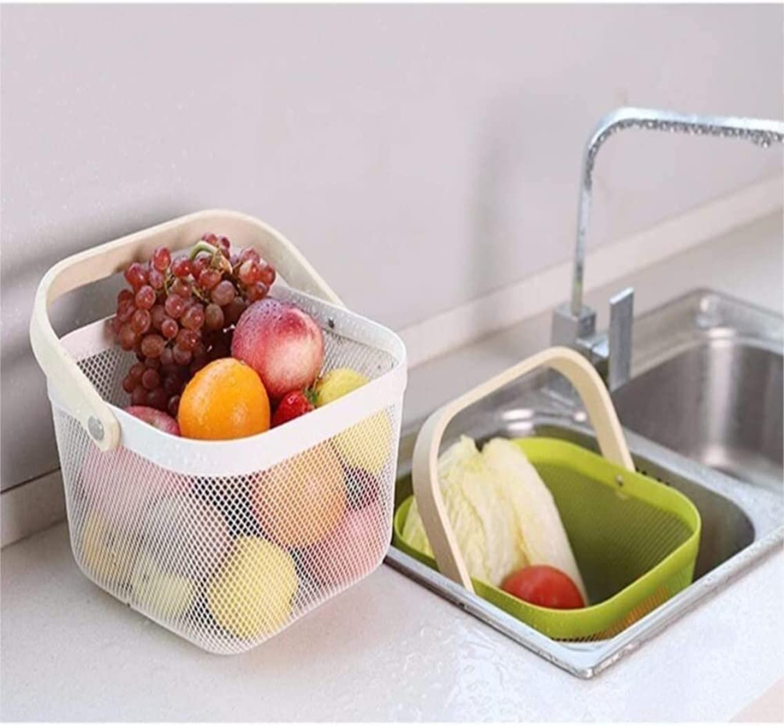 Cesta de picnic de malla con asa para frutas, verduras, utensilios y vajilla, ideal para picnics al aire libre, almacenamiento y compras