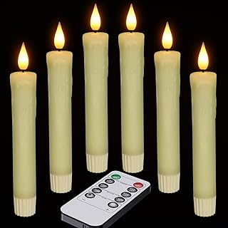 LED Candles with Remote and Timer, Yme 6pcs Ivory Flameless Battery Operated Candles Flickering with Timer Real Wax for Home Decor Fall Halloween Thanksgiving Christmas Party Decorations
