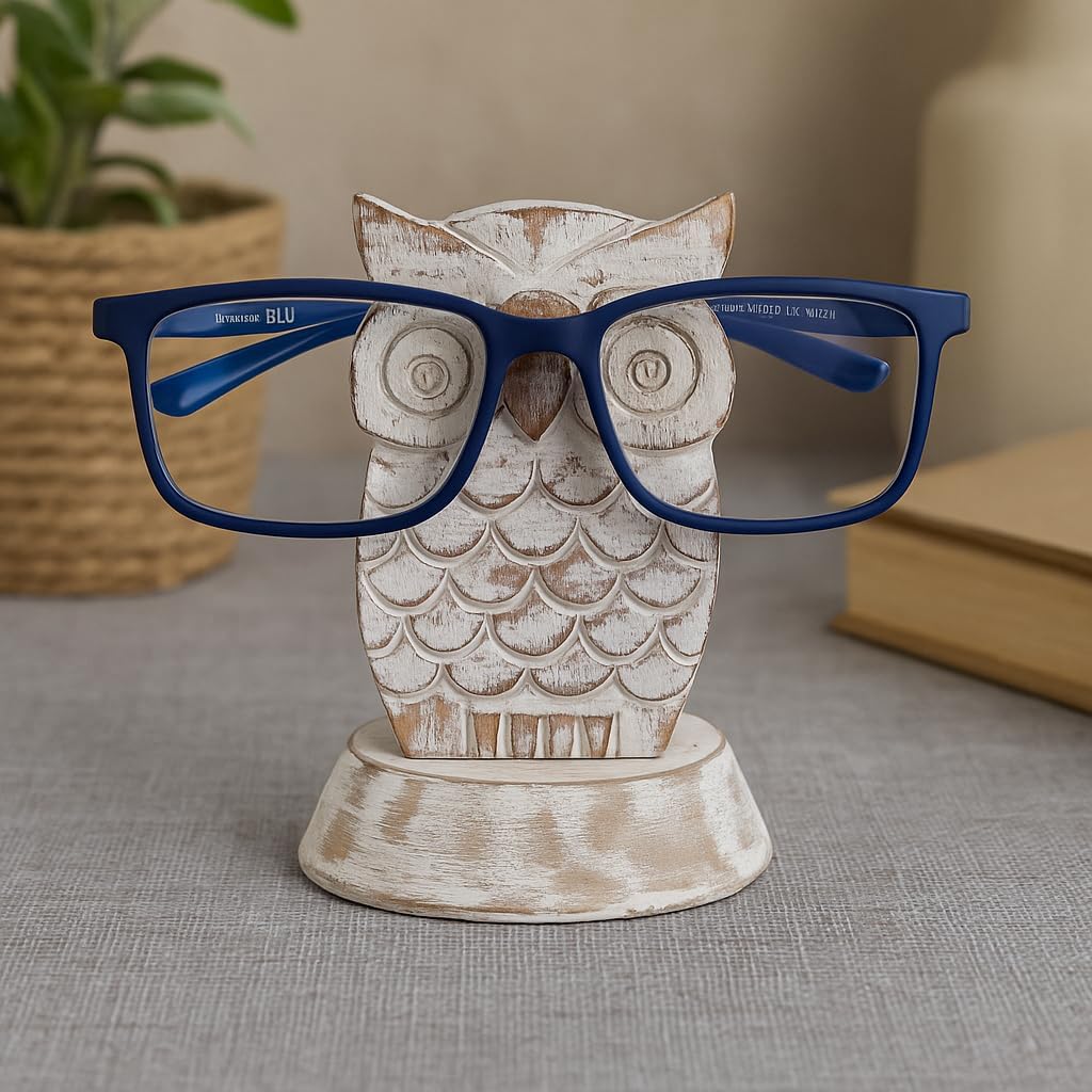 Birthday Gifts for Women Wooden Owl Glasses Holder Night Stand Reading Eyeglass Spectacle Retainer Gifts for Adults Women Men Him Her Mom Dad Car