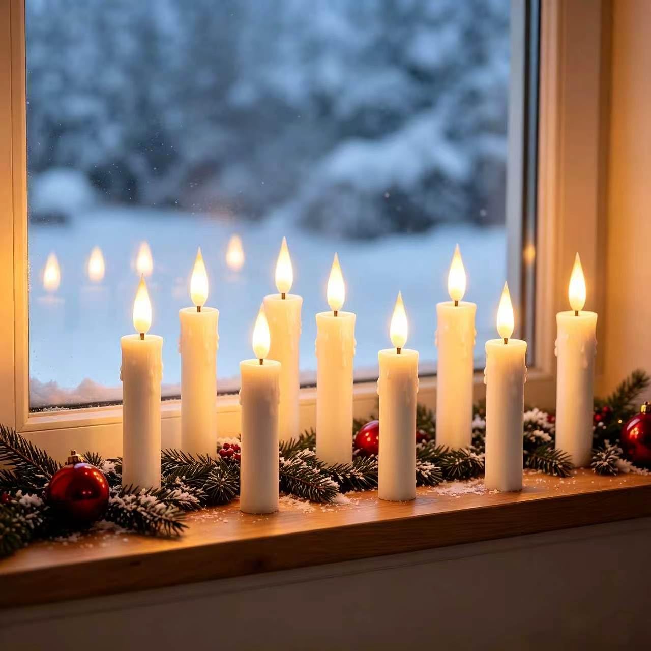 10 candele a LED ricaricabili senza fiamma con stoppino bianco 3D, con clip rimovibili, telecomando a 8 tasti con timer, luce bianca calda per decorazioni natalizie