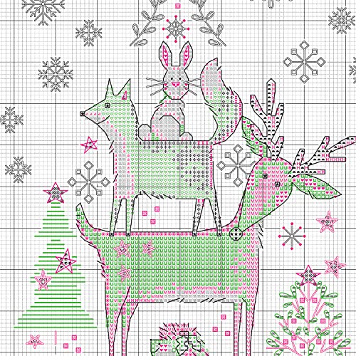Image of Dimensions 70-09601 Woodland Stack Counted Cross Stitch Christmas Stocking Kit, 16 inch Long, 14 Count Light Blue Aida, 6pcs