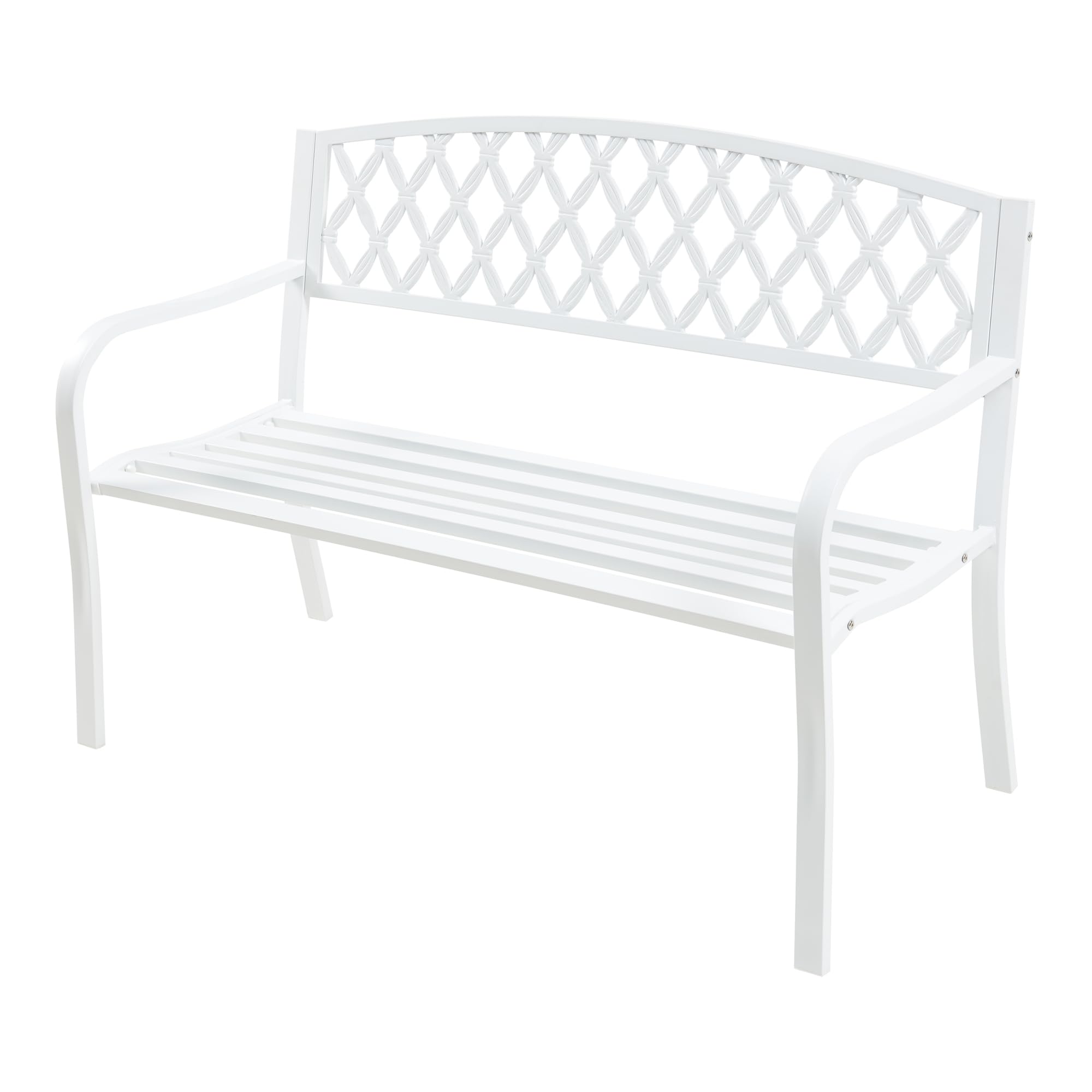 casa.pro Gartenbank Opsasar Weiß für 2-3 Personen Stahl 127 x 54 x 88 cm Gartenmöbel Sitzbank mit Rückenlehne witterungsbeständige Bank für Außenbereich