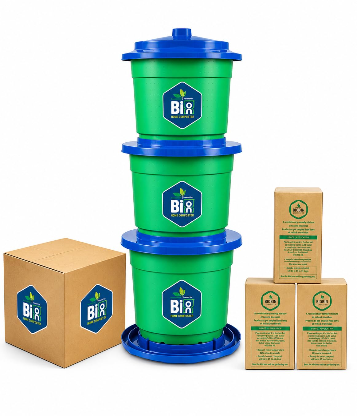 Trendsetters Biobin 3-Tier Compost Bin with Bio Inoculum, 66L | 3 Stackable Chambers, Ventilated PP Material, Includes Inoculum Starter, Ant Trap Bottom Lid, 22L per Chamber-image-42