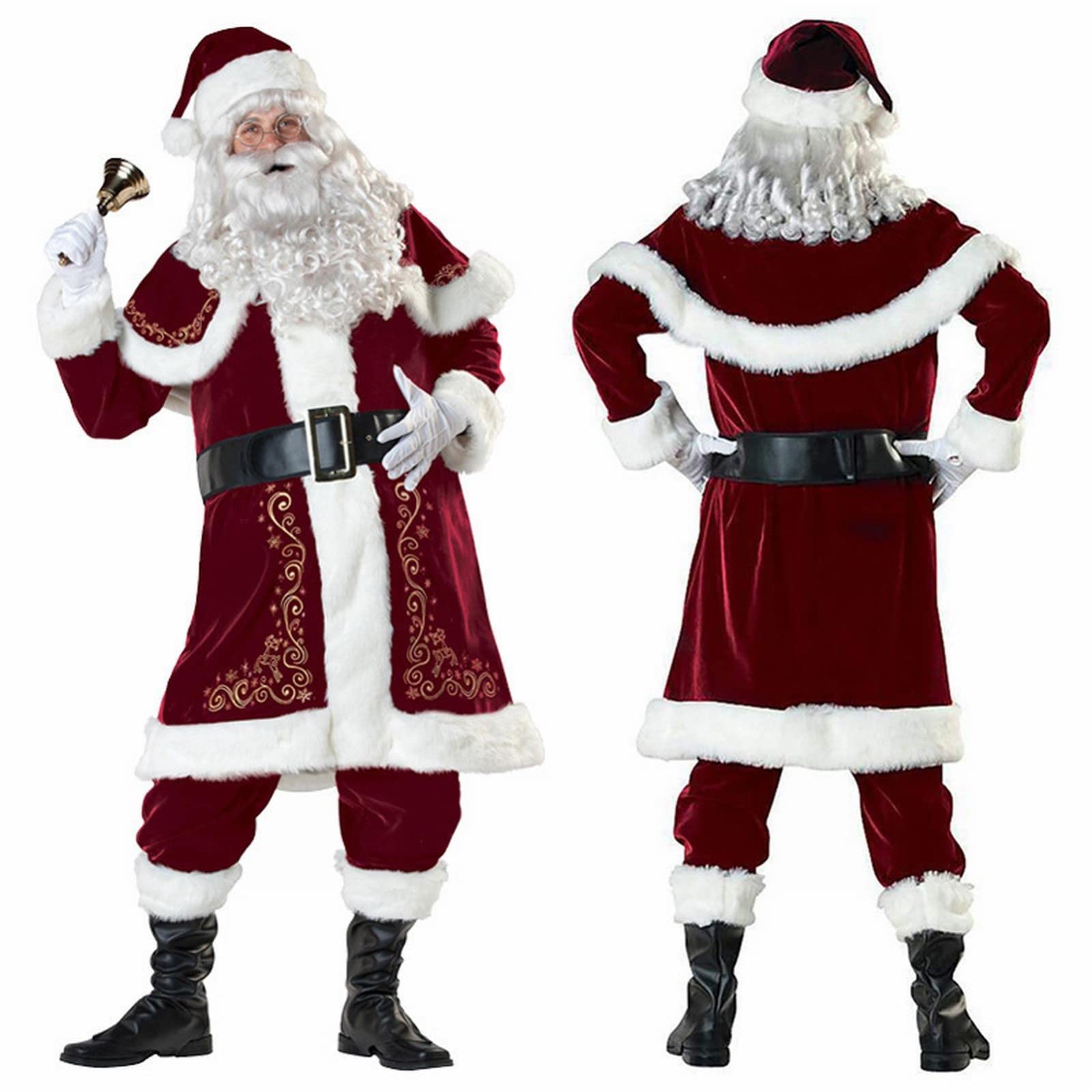 Costume Complet Père Noël Adulte - Tenue Avec Barbe, Chapeau, Ceinture Et Accessoires Pour Fêtes