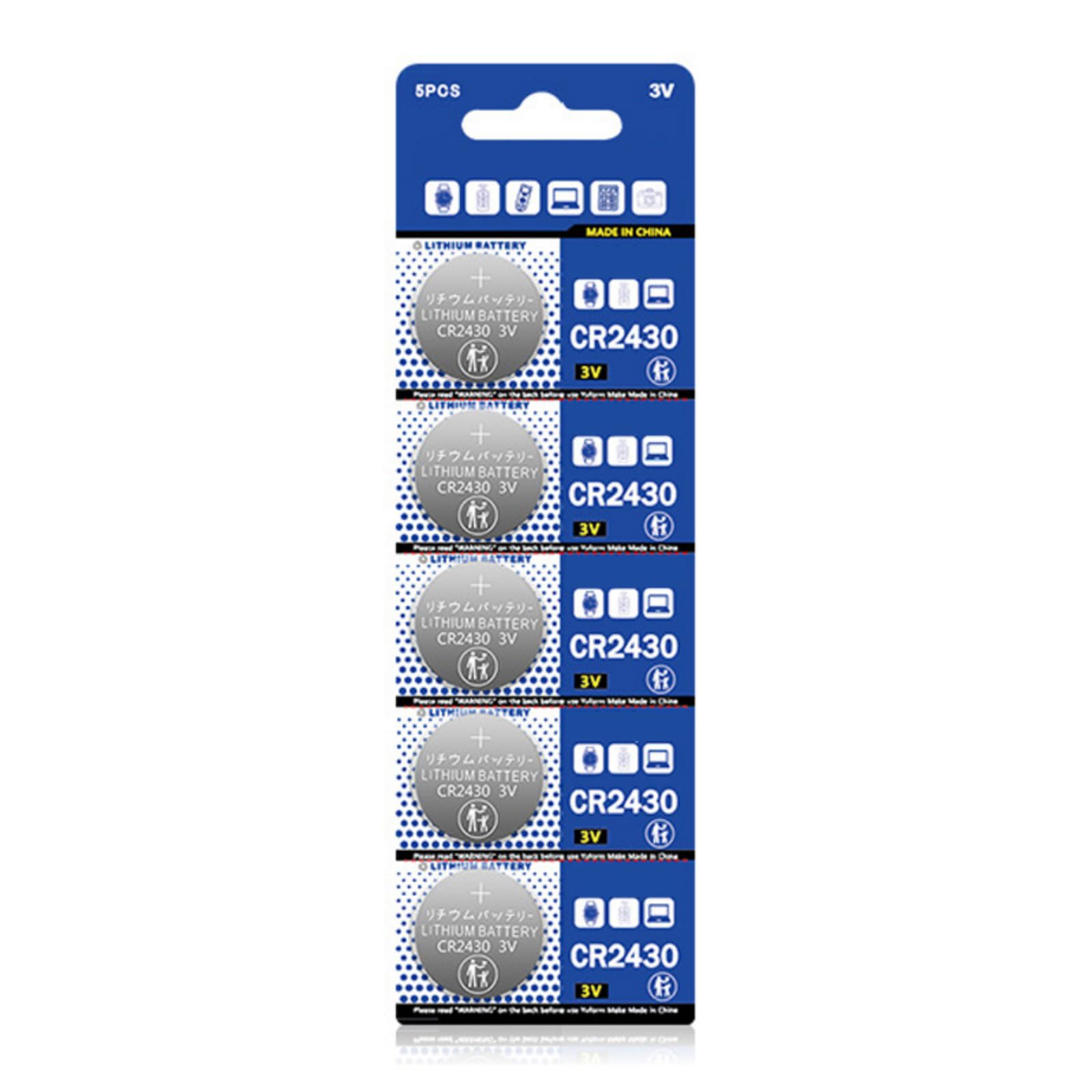 Lot de 5 piles bouton au lithium CR2430 DL2430 KL2430 KECR2430 KECR2430 3 V 270 mAh pour télécommandes et flashes jouet