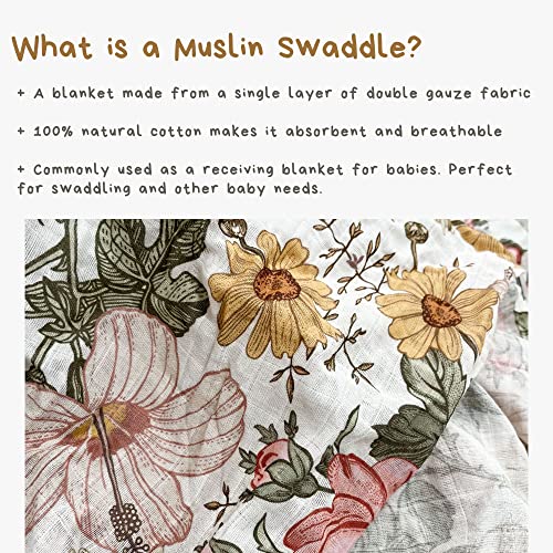 Image of Mini Wander Swaddles for Newborns Muslin Swaddle Blankets - Breathable Soft Newborn Receiving Floral Blanket Baby Essentials | 47 x 47 Cotton - (Garden Floral) White