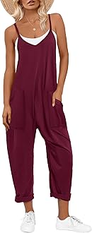 Women's Casual Loose Sleeveless Jumpsuits Adjustbale Spaghetti Strap V Neck Harem Long Pants Overalls with Pockets