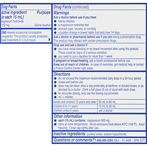 Phillips' Milk Of Magnesia Liquid Laxative, 26 Oz (Pack Of 2) Cramp Free & Gentle Overnight Relief Of Occasional Constipation, #1 Milk Of Magnesia Brand #TOP1