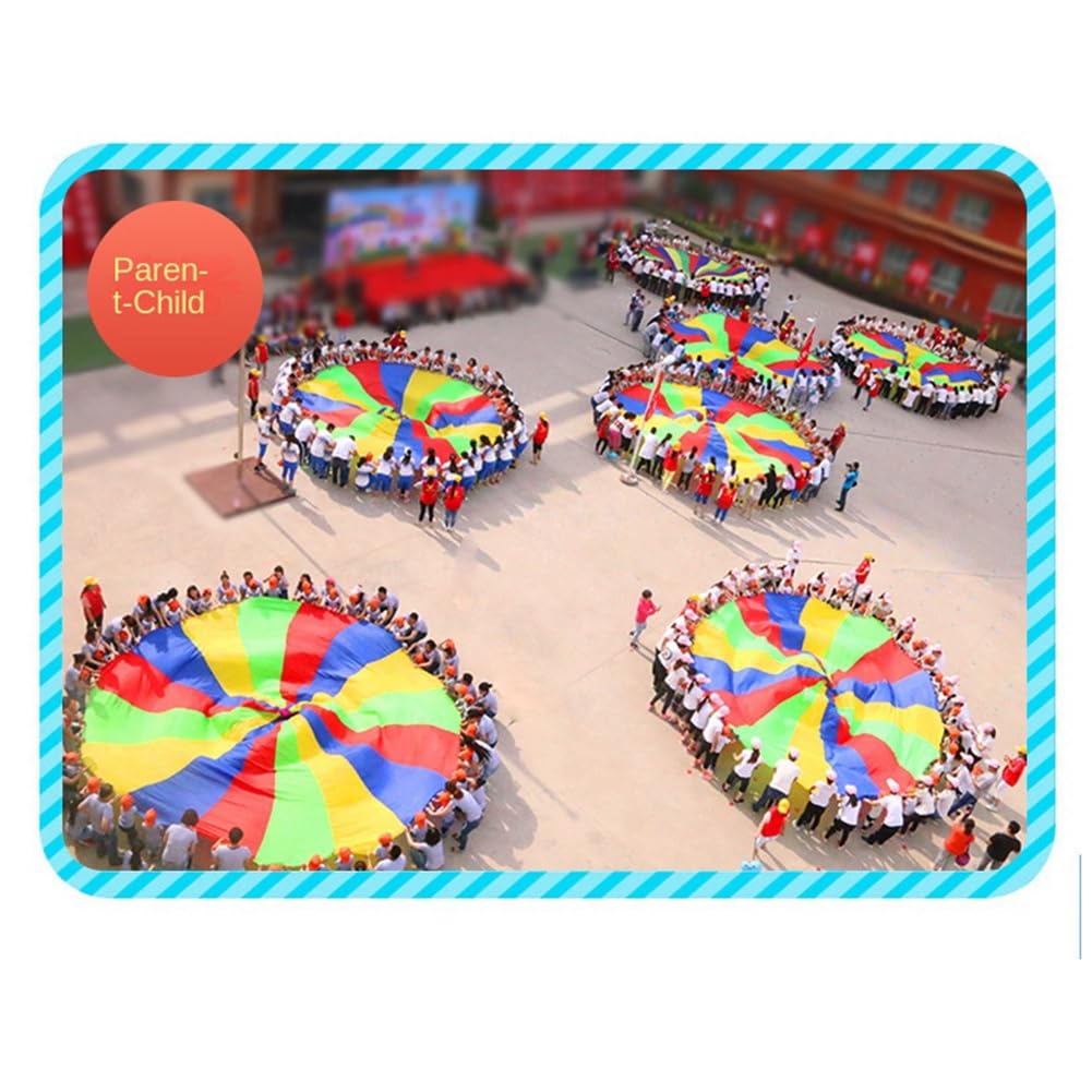 Juego de Paracaídas para Niños de 3 Metros, Tela de Iris, Tapete de Fiesta Colorido con Asas