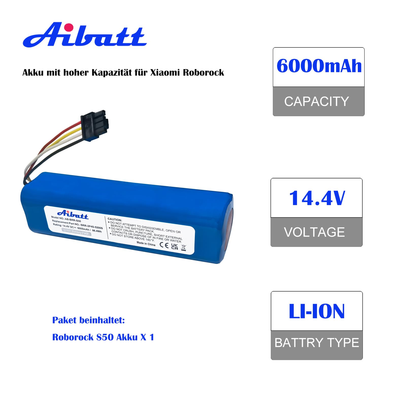 Batteria di ricambio da 6000 mAh per Dreame D9 Pro D9 Max, D10/D10 Plus/D10s/L10/L10s Ultra/Z10 Pro, batteria per Xiaomi S5/S6/S7/Q7 Max MaxV Ultra Pure, Roborock S50/S55, Mijia 1st e 2nd Gen, BRR