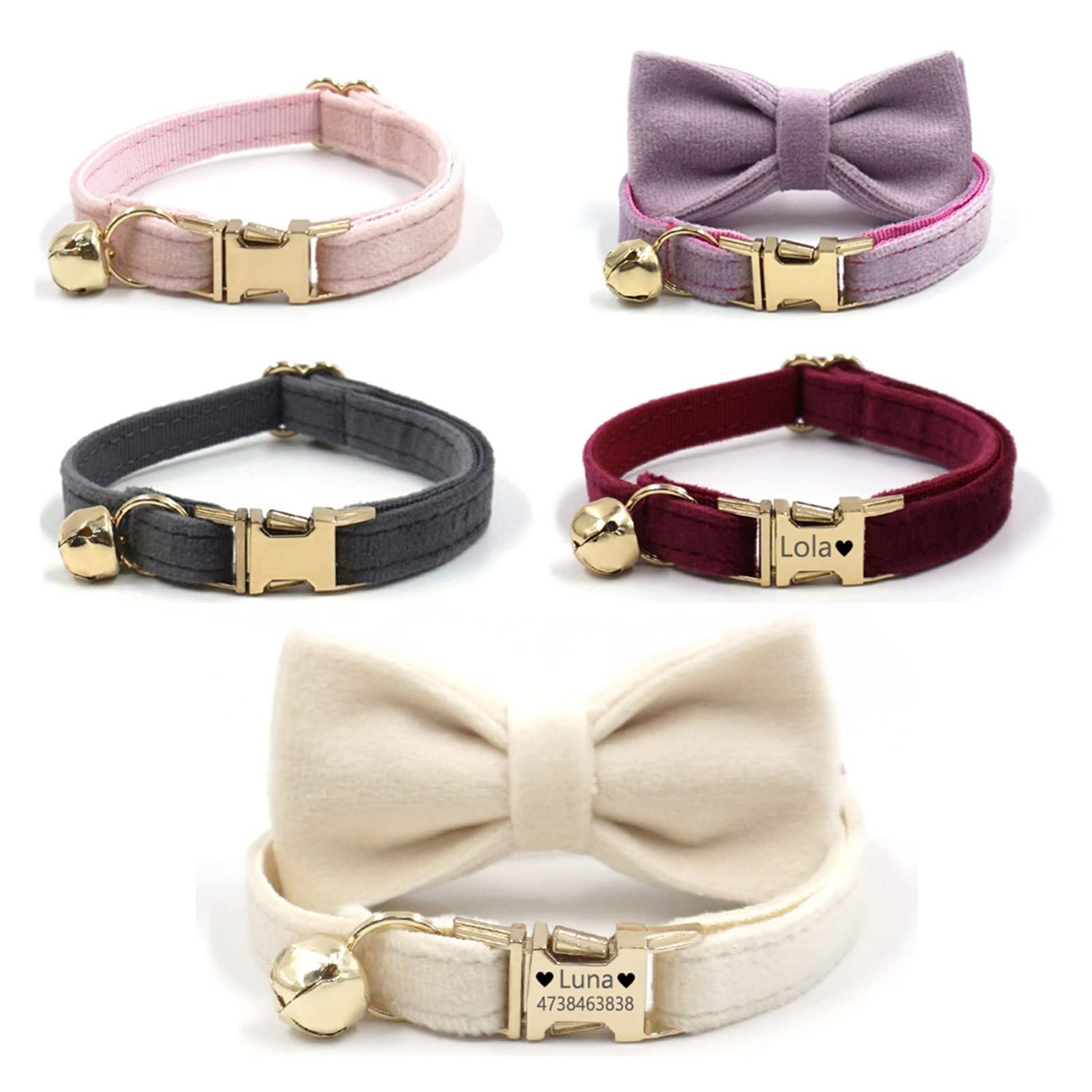 Collare for cani, papillon for animali domestici, collare for gatto personalizzato Collare for targhetta identificativa in velluto con incisione for collana for gatti Cucciolo Gattino Campana Papillon