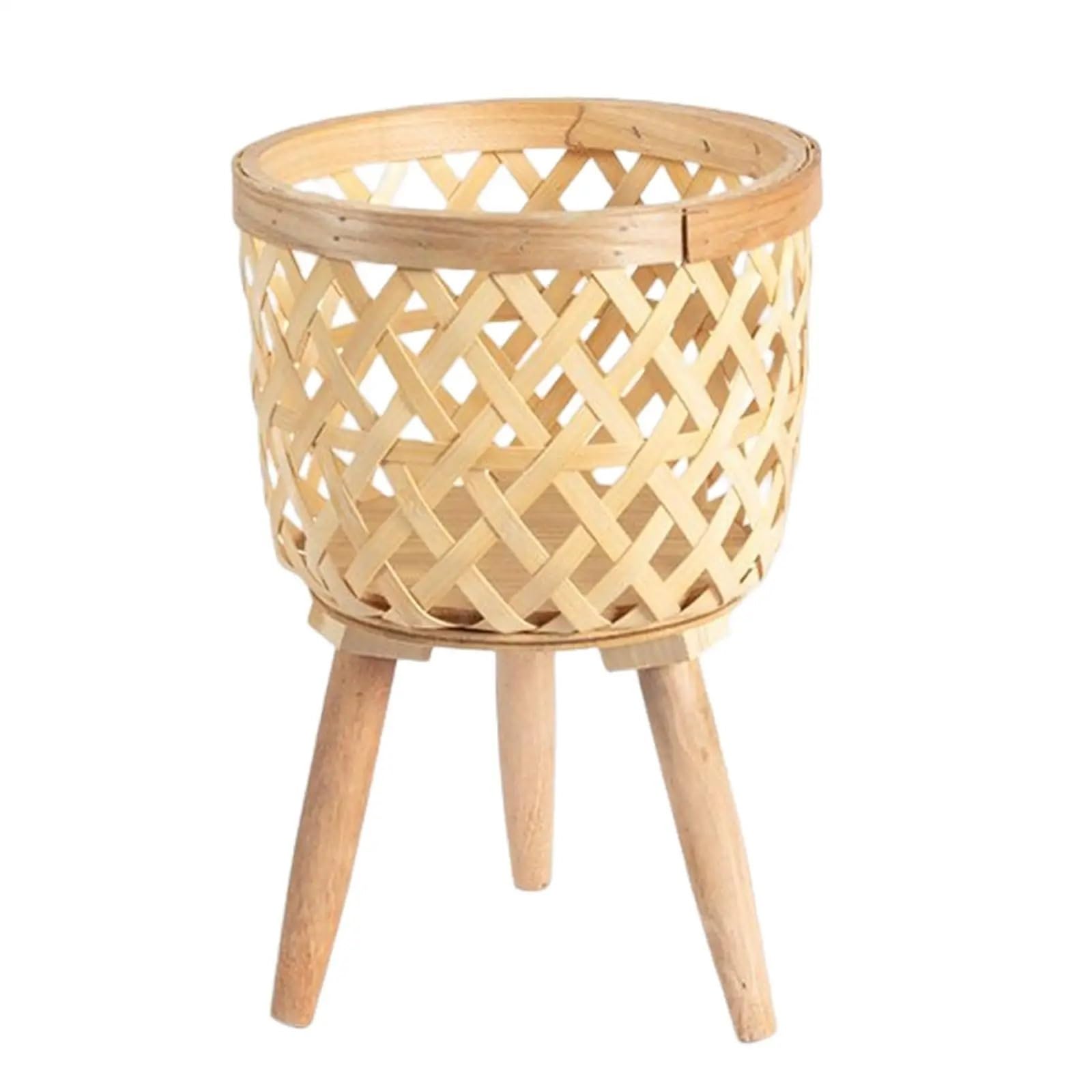 JFNKLFG Woven Plant Pot Hand Woven Flower Pot Wood Tripod Stand For Balcony Planters Backyard Garden