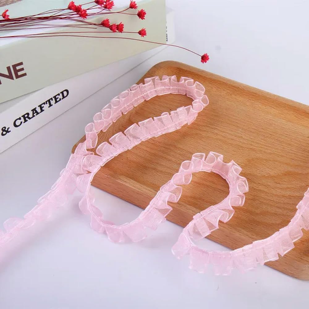 Koronkowa taśma ozdobna, 40 Yards 1.2cm Ruffle Lace Edge Trim Multicolor For Kids Clothes(Pink)