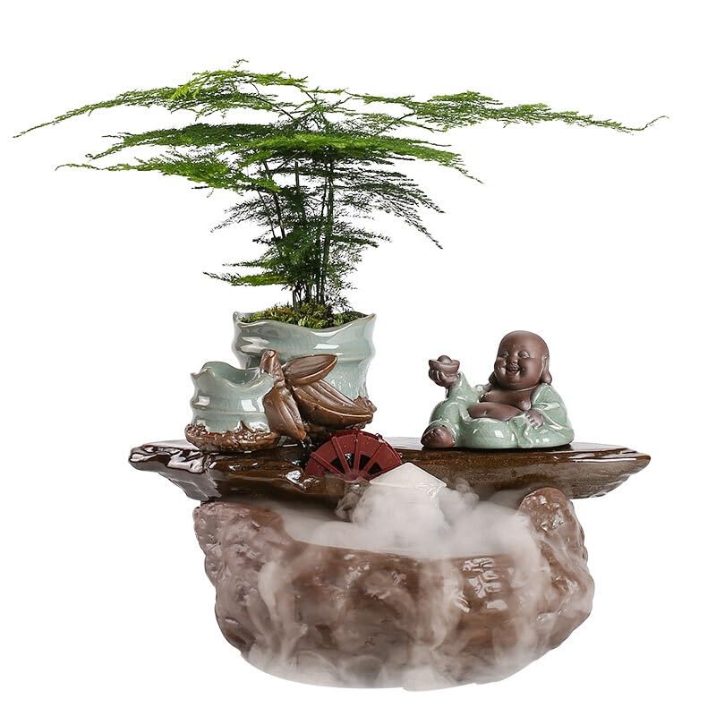 Fuente Decorativa de jardín, Fuente de Agua con Cascada, de cerámica, con función humidificadora, Rueda de Agua, Feng Shui Zen, decoración para salón, Dormitorio, Oficina