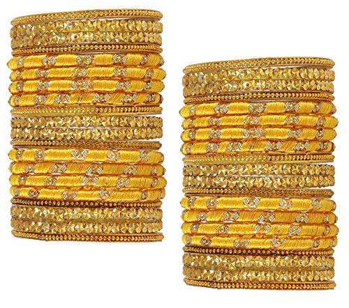 Image of NMII Glass and Silk Thread Zircon Gemstone Bangle Set For Women /Girls