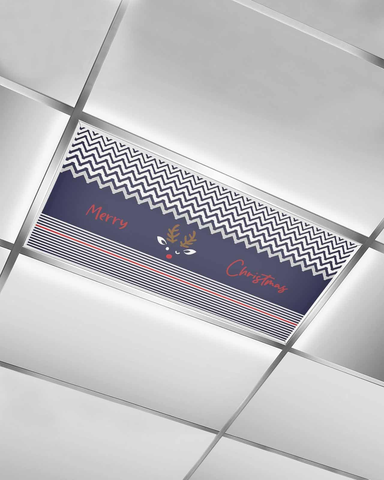 1 Pcs Christmas Magnetic Fluorescent Light Cover for Ceiling Classroom, Navy Blue Polyline Strips Cartoon Deer Christmas Ceiling Light Filters Accessories for School Office Drop Decor 4 x 2 Feet