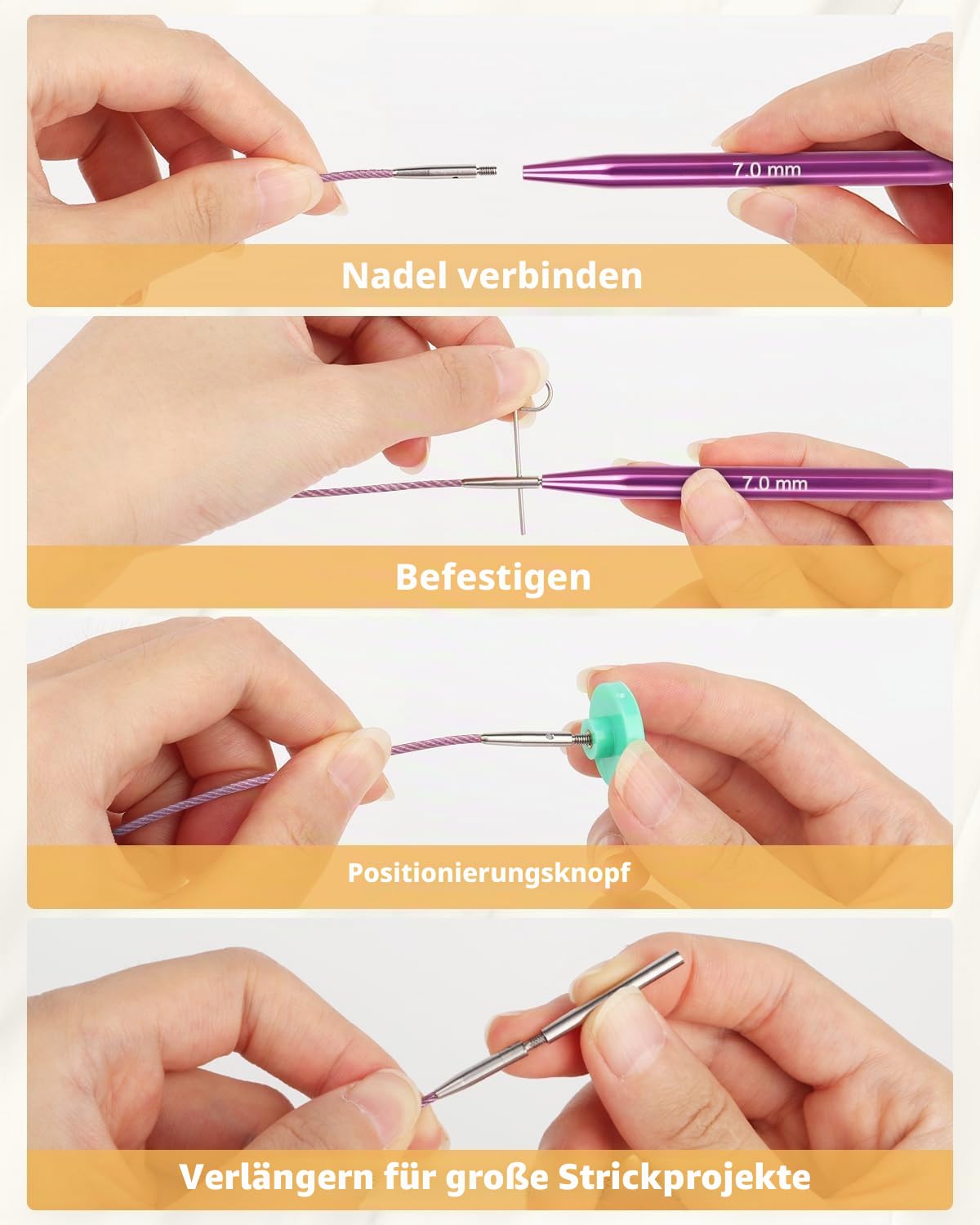 Aeelike Austauschbare Rundstricknadeln Set Metal, 13 Paar 3mm-10mm Stricknadeln, Rundstricknadel Set Austauschbar mit Etui und Zubehör für Strickbegeisterte, Lila Herz