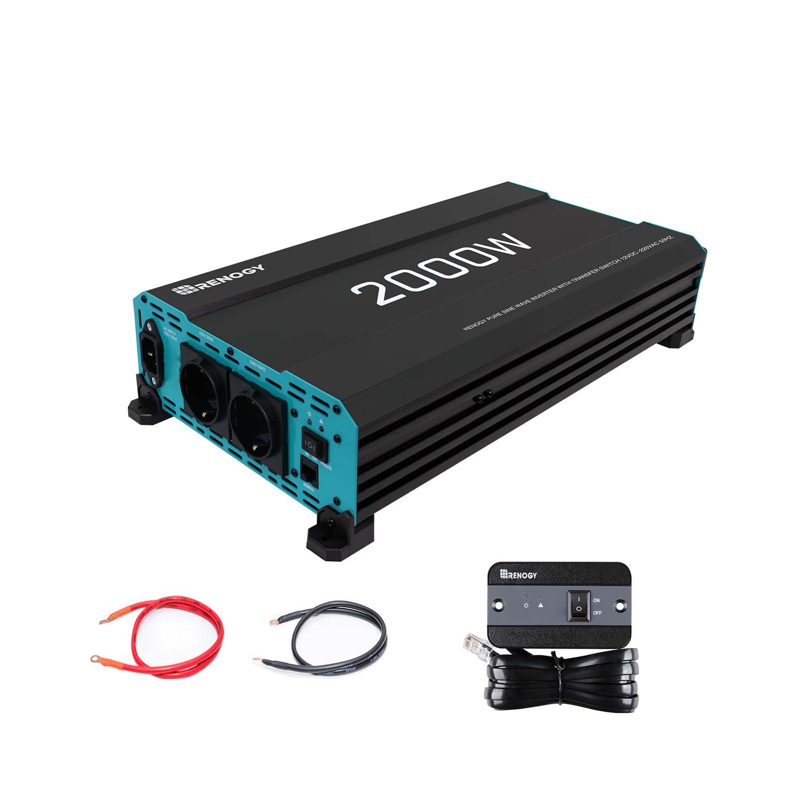 Renogy 2000W/​4000W Convertisseur 12v 220v/​230v Pur Sinus Transformateur, DC AC Onduleur Power Inverter Allume 2 Prise EU de Courant Alternatif pour Voiture, Camping, Voyage, Panneau Solaire, VR
