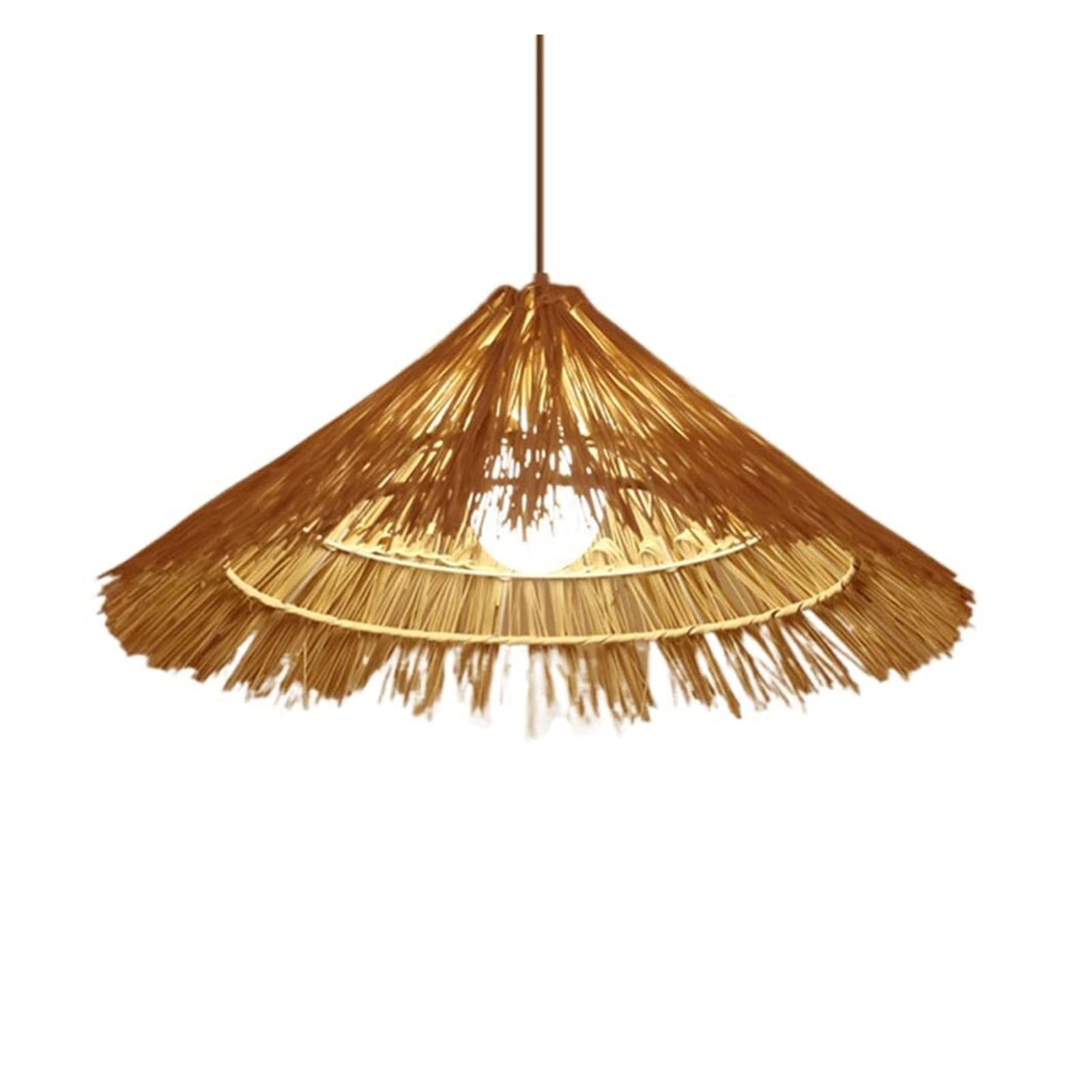 HELCEKOU Cone Rattan Pendant Light Farmhouse Wicker Hanging Fixtures Handmade Ceiling Chandelier Rustic Woven Fixture for Living Room Bedroom Craft(Wood,40cm)
