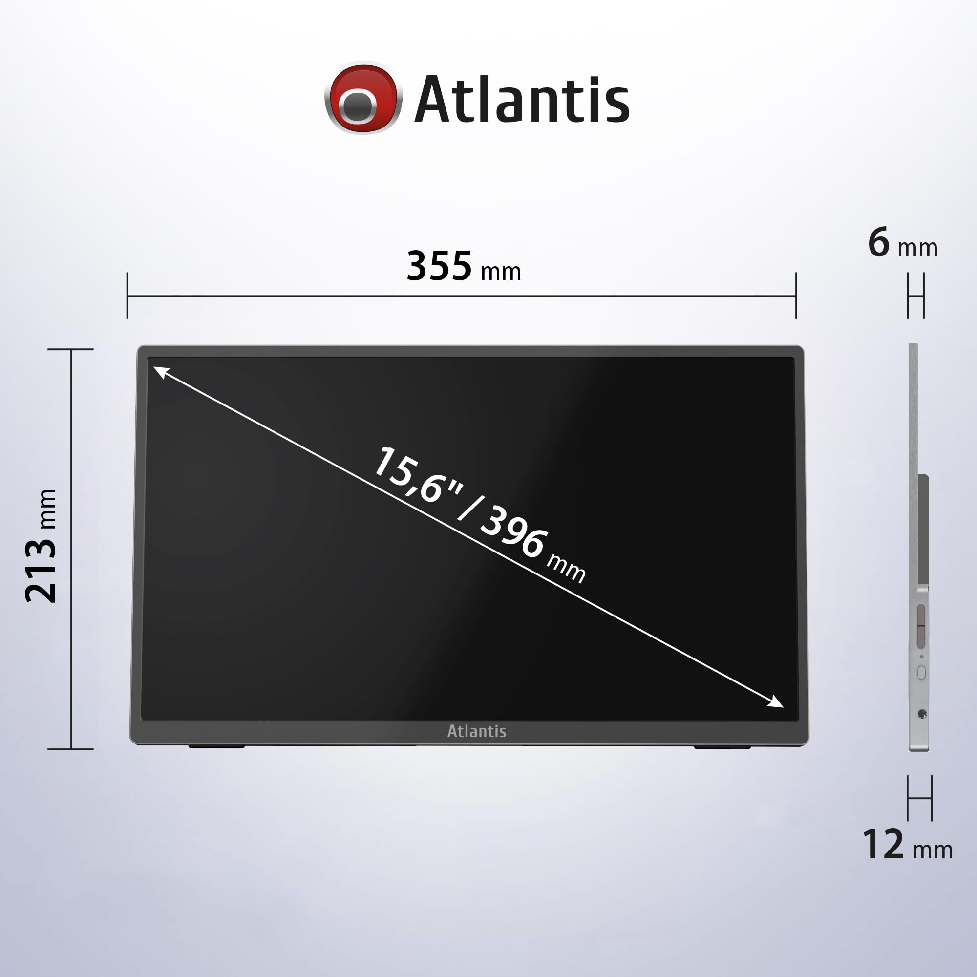 Atlantis Monitor Portatile TouchScreen 16 Pollici, 1080P Full HD 1920x1080, HDMI/Type_C, Speaker 2x1W, Inclinazione Regolabile, display IPS, per Notebook/Console/ 170/170,Cavo HDMI 1,5m/Type_C, < 1Kg.