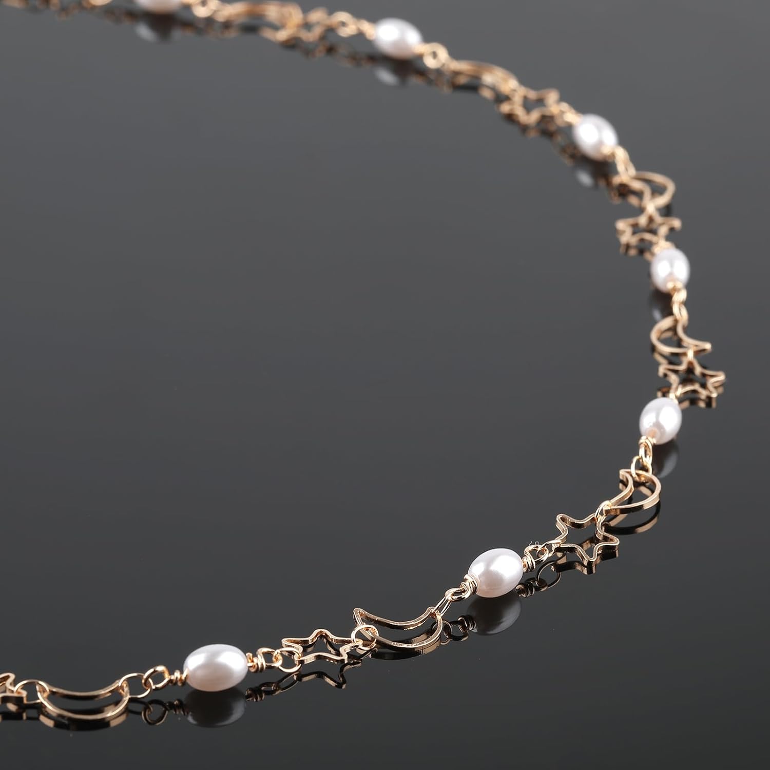 YOUBEIYEE 13 Feet Artificial Pearl Chain for Jewelry Making Gold Plated Brass Jewelry Making Chain Hollow Moon Star Link Chains Bulk - Image 5