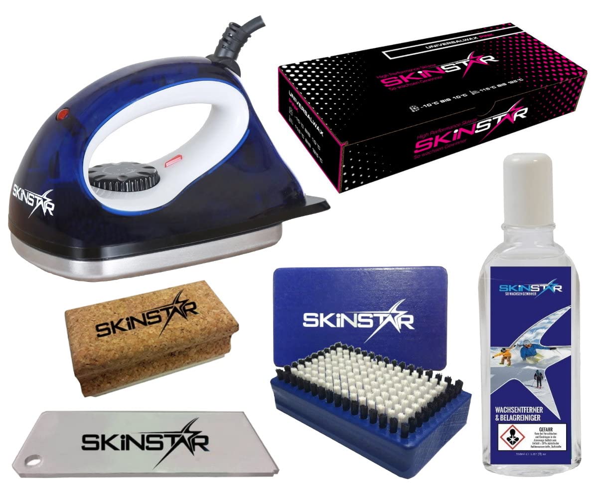 SkinStar Starter Ski Wachs Set, Wachsbügeleisen Bürste Wachs Reiniger 6-teilig Blue