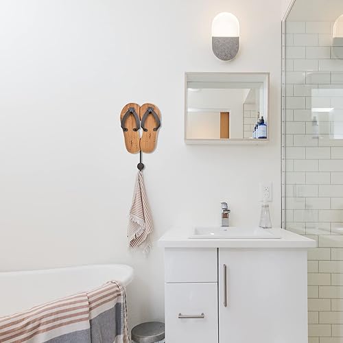 Miniatura 2 de Aecipl Ganchos de pared de madera para colgar chanclas, letrero de decoración temática de playa, gancho náutico para toallas para baño, dormitorio,
