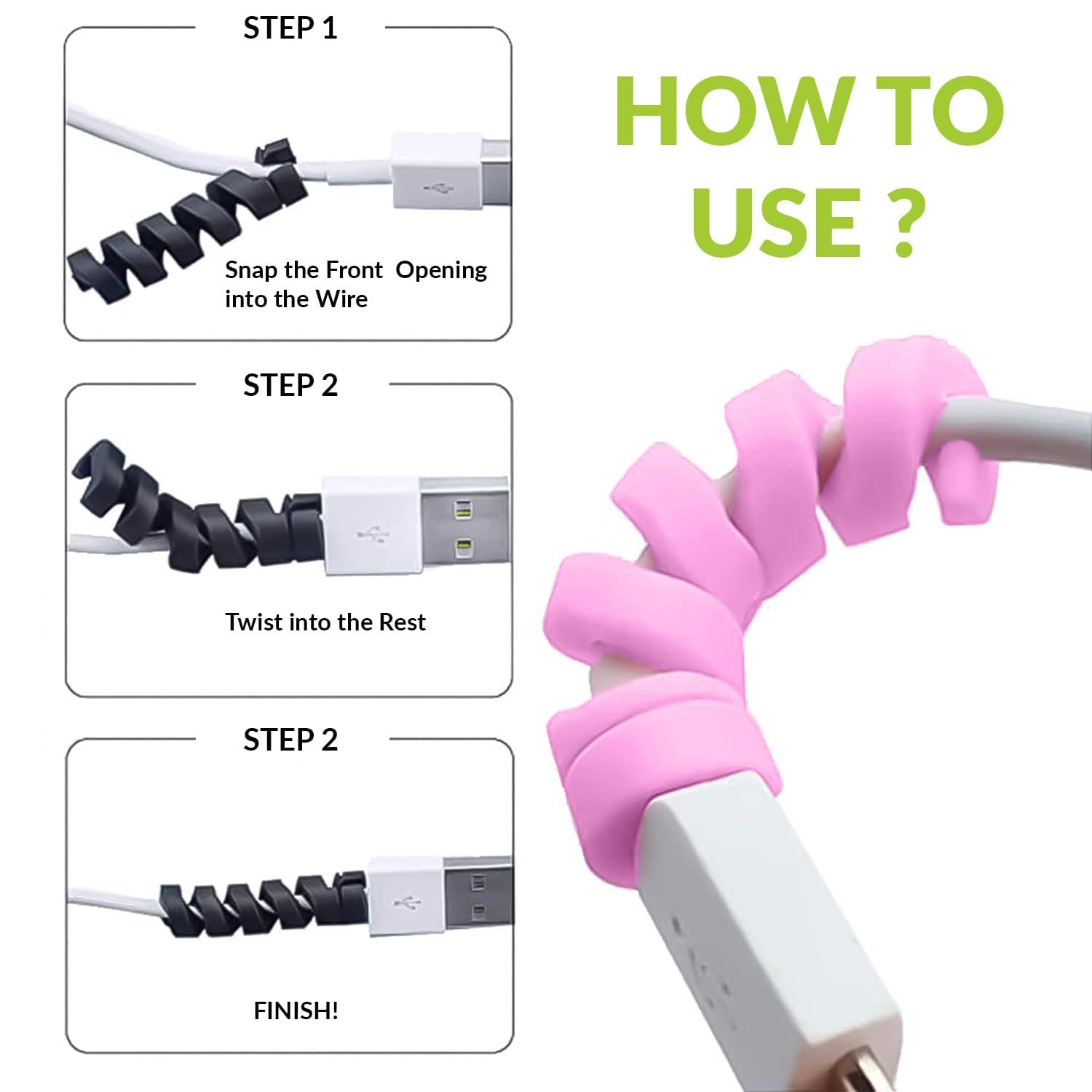 Gizga Essentials Spiral Cable Protector Cord Saver for Mac Charger, iPhone Charger, Wire Protector, Lightweight Durable Flexible Wire Winder for Charging Cables, Data Cables, Earphones, Pack of 10