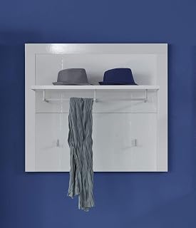 trendteam smart living - Kito - Garderobenpaneel - Weiß/Weiß Hochglanz - Wandpaneel mit 2 Kleiderhaken und Kleiderstange - (BxHxT) 93 x 84 x 27 cm - Hutablage