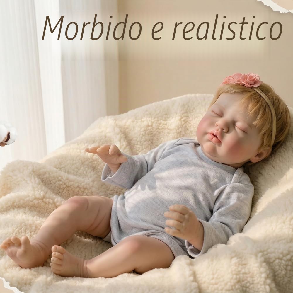 Bambole Reborn Femmina 19 pollici Silicone Originali Sembra un vero Bambino con gli occhi chiusi bambolotti realistica Baby Dolls Regali per Ragazzi