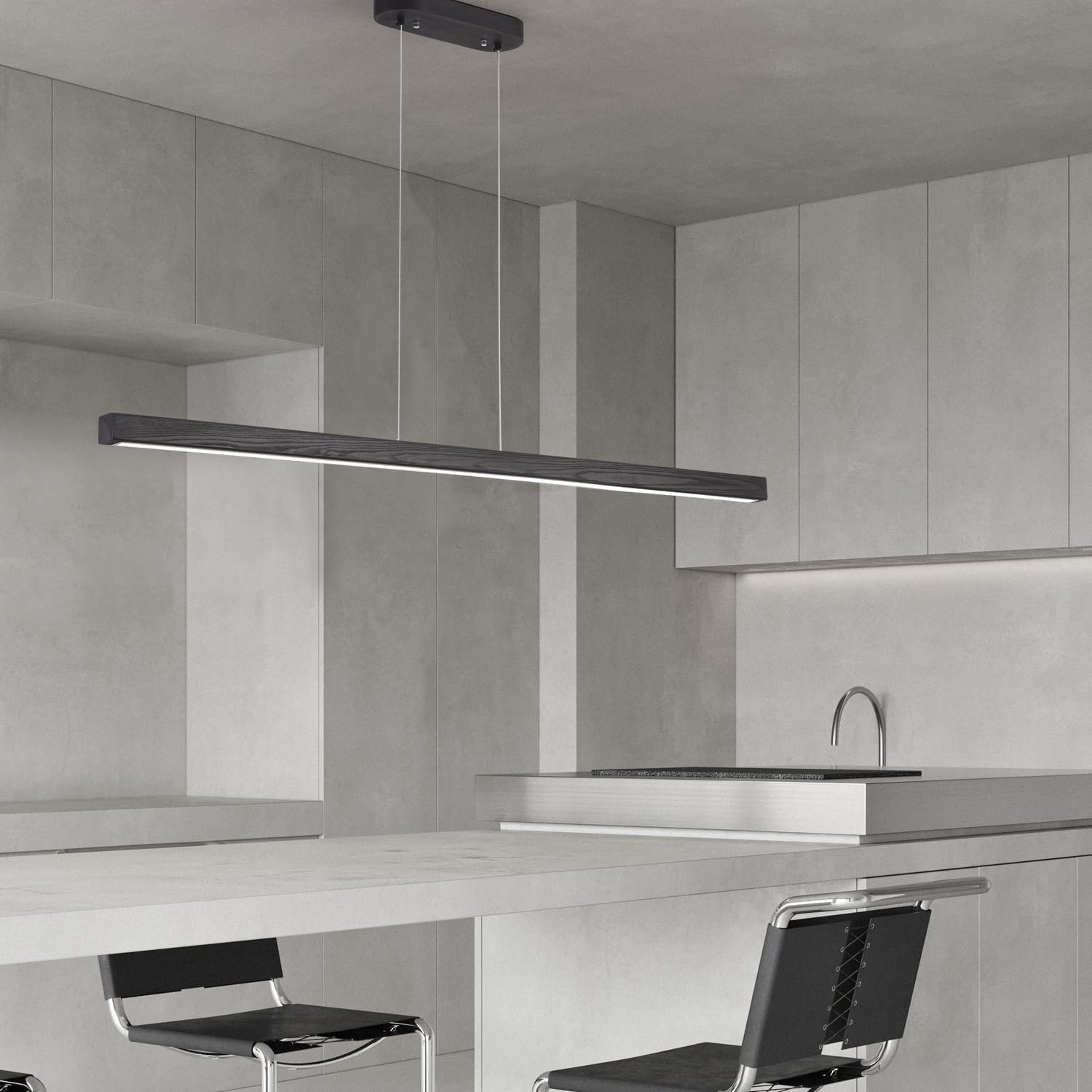 31.5" Black Linear Pendant Light Wooden Led Linear Pendant Light Fixtures Ceiling Hanging Dimmable Pendant Lights for Dining Room Kitchen Island Pool Table Lights Black Wood Finish