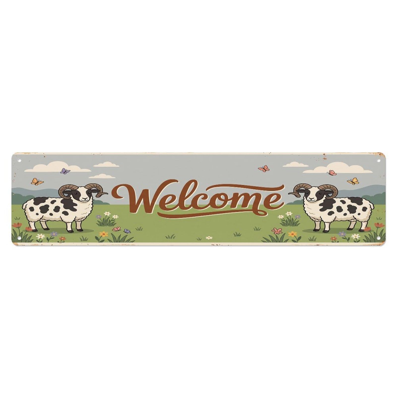 Cxhjca 4X16inch(10X40cm) Vintage Welcome Jacob Sheep Metal Tin Sign